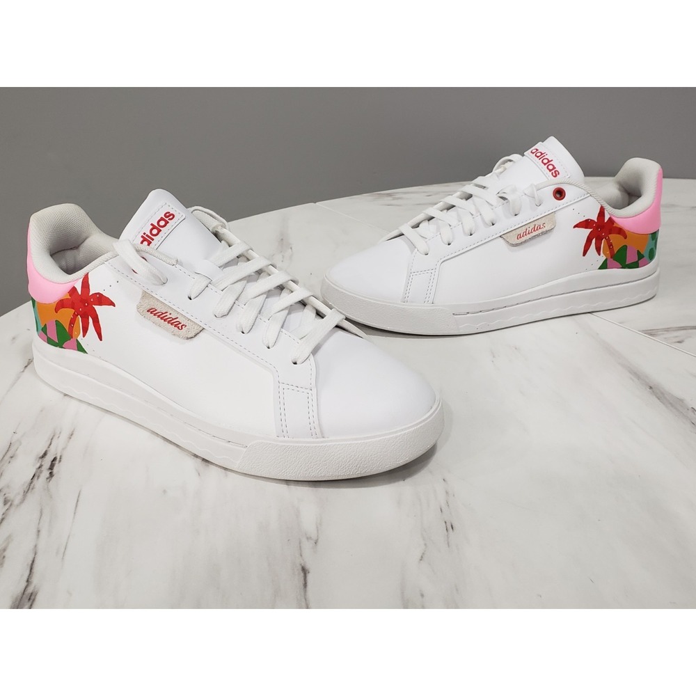 SIZE 7.5 - FAINT STAIN Farm Rio Adidas Court Silk Footwear White Shoes Tropical